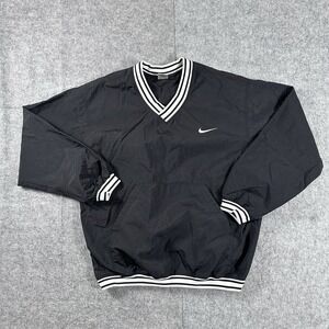 Vintage NIKE Windbreaker Pullover Men's L Black Nylon Pockets Lightweight Logo